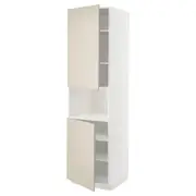 METOD high cab f micro w 2 doors/shelves, white/Havstorp beige, 60x60x220 cm