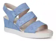 $160 Ecco Shape Wedge Plateau Platform Sandals Indigo Leather Shoes 10-10.5 BLUE
