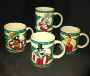 Looney Tunes set of four 1994 Christmas mugs - Bugs, Tweety, Marvin, M.J. Frog