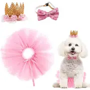 Dog Birthday Outfit Pink Puppy Tutu Crown Hat Bow tie Puppy Birthday Party Supplies Dog Wedding Dress Girl for Small Dogs
