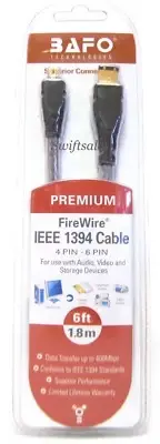 BAFO Premium IEEE 1394 Firewire / Sony i.LINK Cable 6FT 4/6 4 Pin To 6 Pin