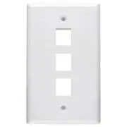 White 3 Port Hole Keystone Jack Flat Wall Plate with Smooth Surface (5/pack)