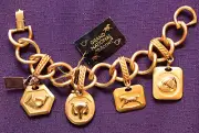 Monet Equestrian Fox Hunt Gold Tone Vintage Horse Charm Bracelet, Original Tags!