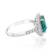 Sterling Silver Rhodium Plated White And Emerald Green Rectangular Cubic Zirconia Ring, Q