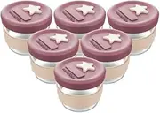Cherub Baby Durable Non-Toxic BPA Free, Leak-Proof, Microwave, Oven, Freezer Safe Silicone & Glass Baby Food Storage Container Jar with Airtight Lid Pack of 6 120ml (Dusty Rose/Sand)