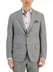 Tallia Mens Slim-Fit Wool Plaid Suit Jacket 44 Regular Cream/Brown - NWT $425