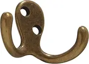 Hardware Essentials 852903 Double Clothes Hooks Antique Brass - 2 Pack