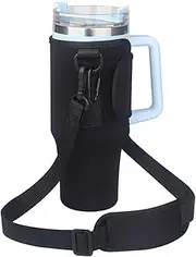Water Bottle Carrier Bag Holder for Stanley 40 Oz Tumbler Cup Accessories, Neoprene Pouch Sleeve with Adjustable Crossbody Strap (Black)