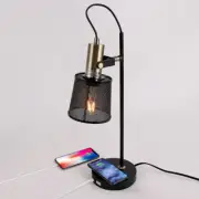 Black Metal Desk Lamp Table with Wireless Fast Charger USB Charging Portable