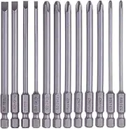 Rocaris 12 Pack 1/4 Inch Hex Shank Long Magnetic Screwdriver Bits Set 4 in Power Tools (Slotted+Cross Head)