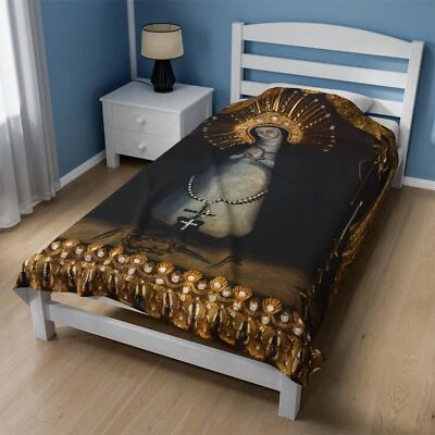 Our Lady of Solitude Catholic Blanket, Virgin Mary Queen of Heaven Velveteen