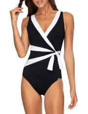 [Jantzen] Heritage Classics Sash Surplice 1 Piece Swimsuit in Black