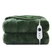 Dreamaker Basketweave Faux Fur Electric Heated Throw Blanket [180x200cm] (Olive)