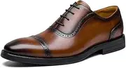 ZJSCNBE Leather Shoes Top Layer Cowhide Dress Men's Business Leather Shoes Genuine Leather Three-Joint Brock Carved British Style(Lightbrown,40)