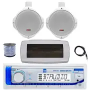 Dual Bluetooth Marine Radio,Cover, Antenna,Wire, 2x 6.5" 200W White Speaker