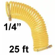 25ft 1/4" Recoil Air Hose Re Coil Spring Ends Pneumatic Compressor Tools 200 psi