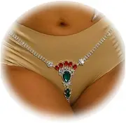 [Rotaiboes] Sexy Rhinestone Flower Thong Panties Summer Beach Crystal Waist Chain Thong Festival Rave G String Waist Body Chain Jewelry