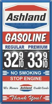 ASHLAND GAS STATION PRICE PER GALLON OLD PUMP SIGN REMAKE ALUMINUM SIZE OPTIONS