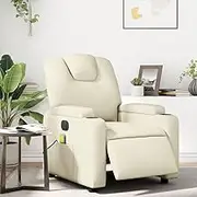 Electric Massage Recliner Chair: Comfy Reclining Furniture for Living Room, Bedroom, Gaming, Reading - Cream Faux Leather, Chair, Spaces
