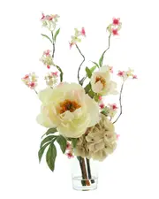 Creative Displays Pink Hydrangea, Cream/Pink Peony & Curly Willow Floral Arrangement
