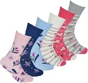 [OnlyBee] 6 Pairs of Womens Ladies Bamboo Non Binding Loose Elasticated Top Socks Floral Design UK size 4 to 8, Floral Pattern, 4.5-9 US