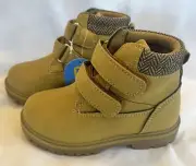 Tobfis Kids Waterproof Work Boots Size 8 Tan Double Hook & Loop Strap Closures