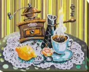 Bead embroidery kit Coffee with lemon needlework kit Art canvas beadwork pattern