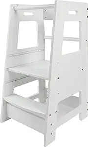 Homodoskey Montessori Learning Tower Kitchen Helper Stand, Standing Tower,Adjustable Toddler Steps with Safety Rail, Solid Wood
