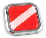 Diver Dive flag Square Chrome rim Emblem Car 3D Decal Badge Bumper sticker 2"