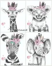 Nursery Wall Art, Baby Nursery Print, Jungle Animal Nursery Wall Art Print 8x10"