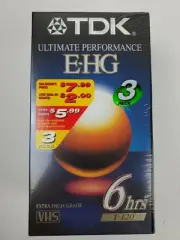 TDK E-HG 6 Hrs T-120 Blank VHS/VCR Tapes 3 Pack Ultimate Performance Video Tapes