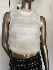 NWT Ted Baker Fringe Sleeveless White Crop Top