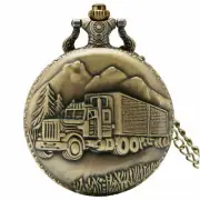Bronze Truck Steampunk Vintage Driver Men Quartz Pocket Watch Necklace Gift