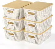 Plastic Storage Baskets with Bamboo Lid - Plastic Storage Containers Stackable S