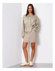 [Grab Denim] Organic Blend Button Through Denim Mini Skirt in Stone