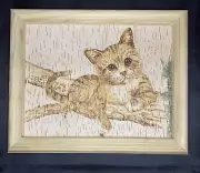 Handmade Birch Bark Wood Burning (Pyrography) - The cat on the tree