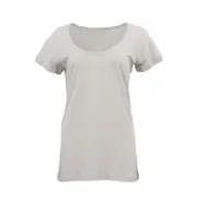 New Women's Plain Longline T Shirt Basic Crew V Neck Short Sleeve Tee Tops Dress - Beige