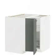 METOD corner base cabinet with carousel, white/Nickebo matt grey-green, 88x88x80 cm