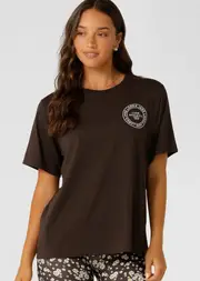 [Lorna Jane] Lotus Relaxed T-Shirt in Brown, Cotton, Size - XS XS Volcano