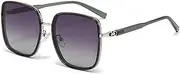 HMKING Large Retro Square Frame Polarized Sunglasses for Mens Womens Retro Mirrored Lens Sun glasses for Driving Fishing, Gradient-gray