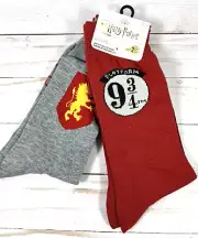 Harry Potter Wizarding World Platform 9 3/4 Socks 2-Pair Shoe 6-12 Red Gray