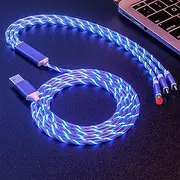 Opligevo 3 in 1 Charging Cable Light Up Fast Charger Multi Charging Cable LED Flowing Light Up Charger Cable Durable TPE Charging Cord for Most Phones Blue 3.9ft