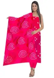 KKSM Women's Tafetta Silk Bandhani Unstitched PINK Salwar Suit Dress Material