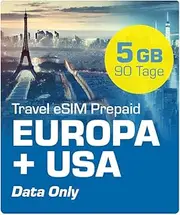 Simmetry Europe & US Data eSIM 5GB 90 Day Compatible with eSIM Enabled iOS and Android Devices Hotspot Sharing Allowed Ideal for Long Trips or Long-Lasting Use