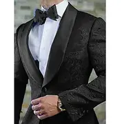 Men's Wedding Suits Homecoming Suits Black White Party Jacquard Floral Summer Tailored Fit 2 Piece Single Breasted One-button