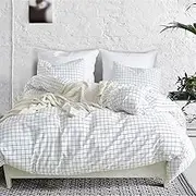 Mozeo Mini Black and White Grid Checkered Pattern Bedding Cover Set, Soft Duvet Cover Bedding Set 1 Duvet Cover and 2 Pillowshams(Queen White)