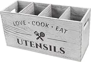 Storage Box Spoons Table Spoon Holder Cutlery Holder for Countertop Wood Chopsticks Holder Wood Storage Basket Large Utensil Holder Kitchenware Organizer Wooden White