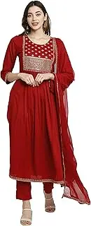 [Rajnandini] Women's Rayon Embroidered Kurta Set With Dupatta (JOPLVL245-P_Maroon_P)