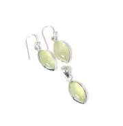925 Solid Sterling Silver Green Prehnite Earring Pendant Set N343