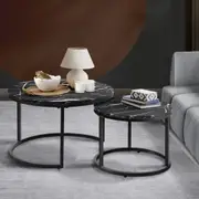 Oikiture Set of 2 Coffee Table Round Marble Nesting Side End Table Furniture